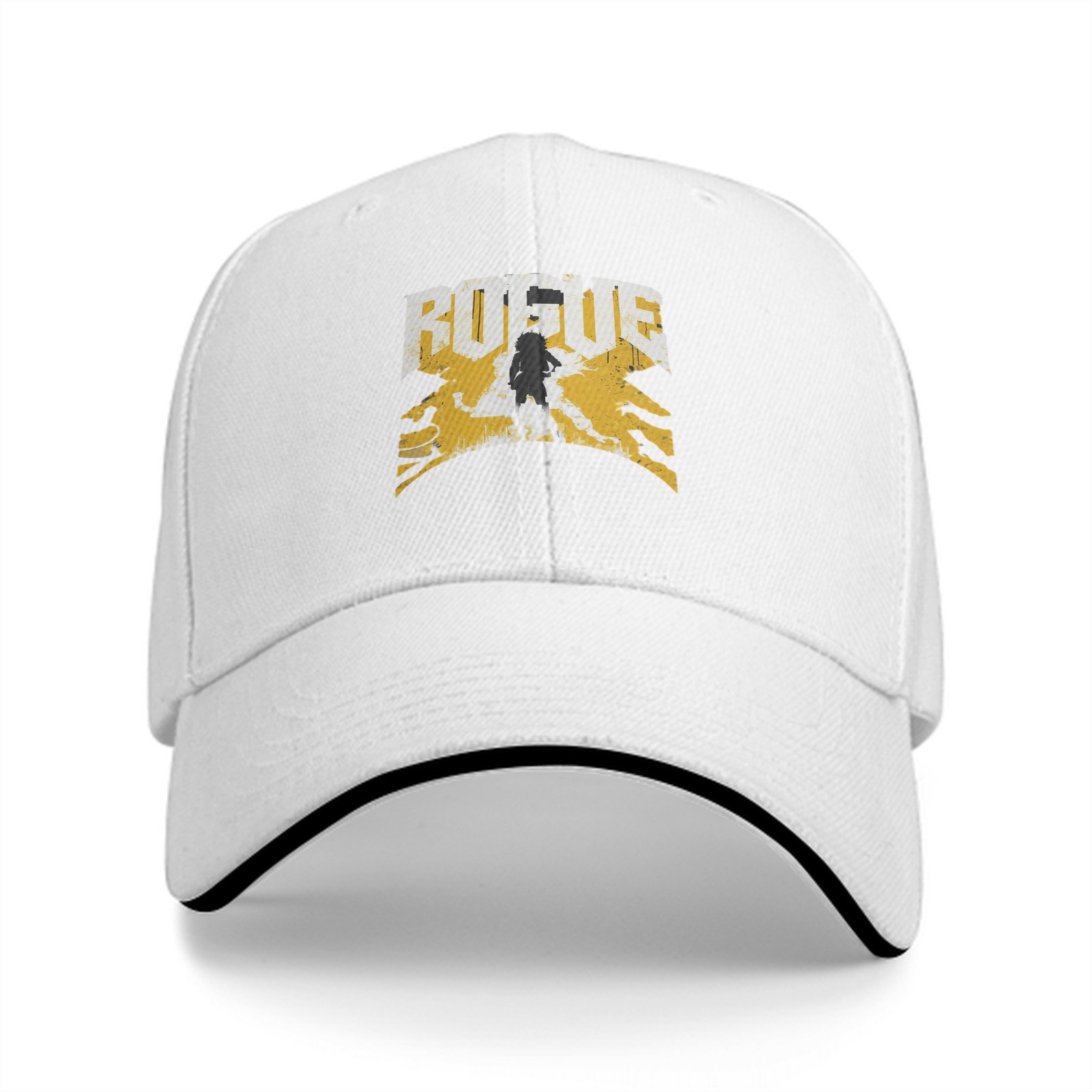 Black baseball cap with ROGUE text and silhouette graphic