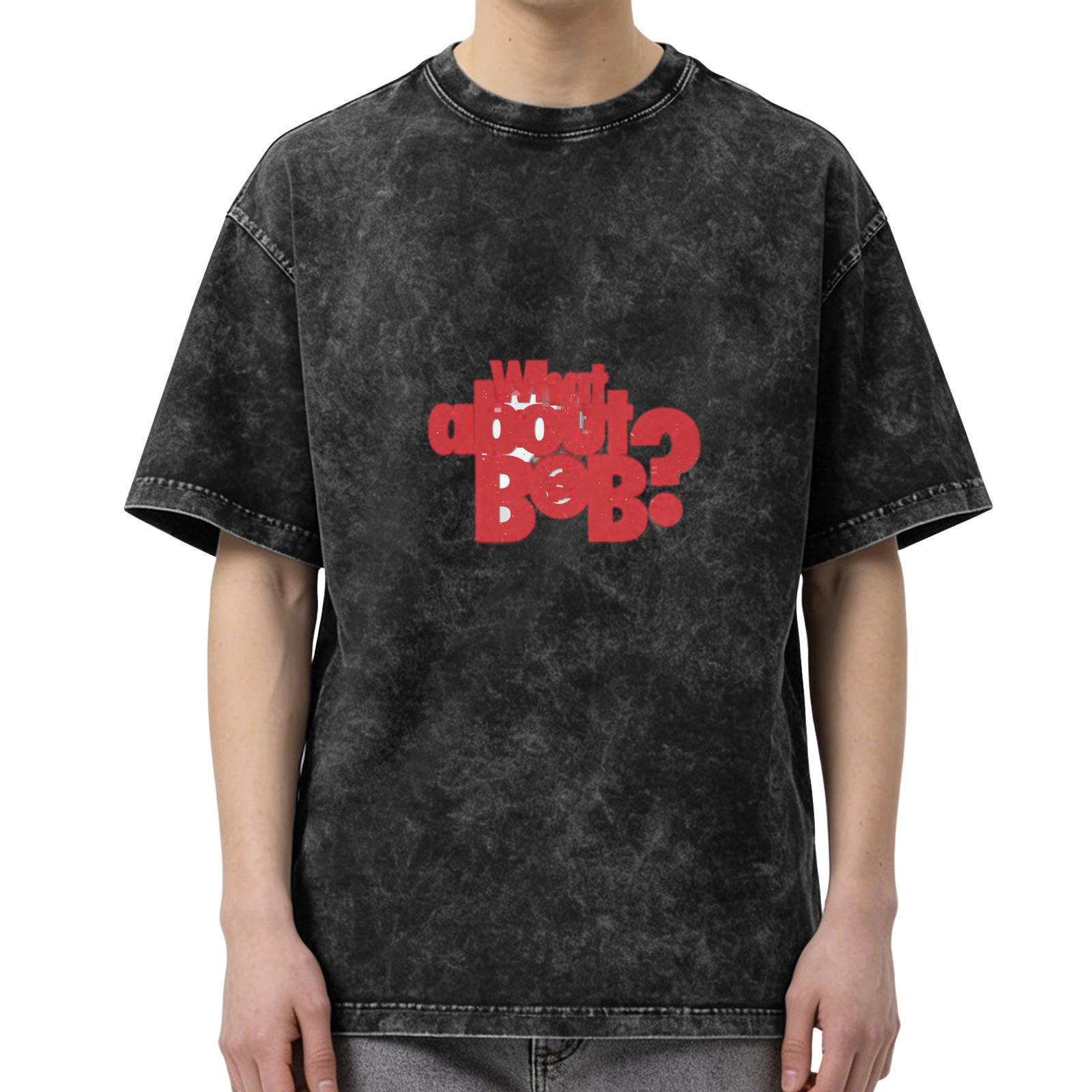 Oversized Acid Wash T-Shirt with What About Bob? Red Text Print