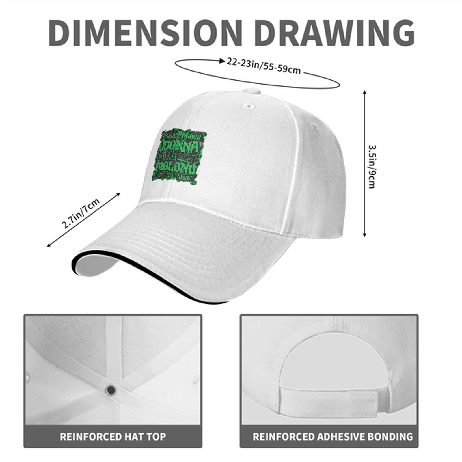Black Baseball Cap with Green Mystical Text Graphic