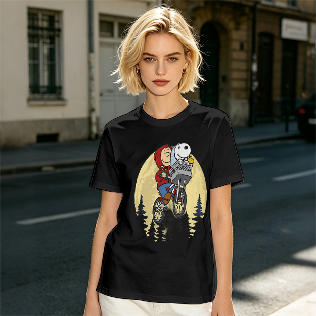 Snoopy and Charlie Brown Bicycle Moon Graphic T-Shirt