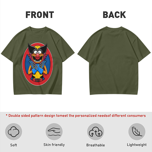 Olive T-Shirt With Muppet Wolverine Mashup Graphic