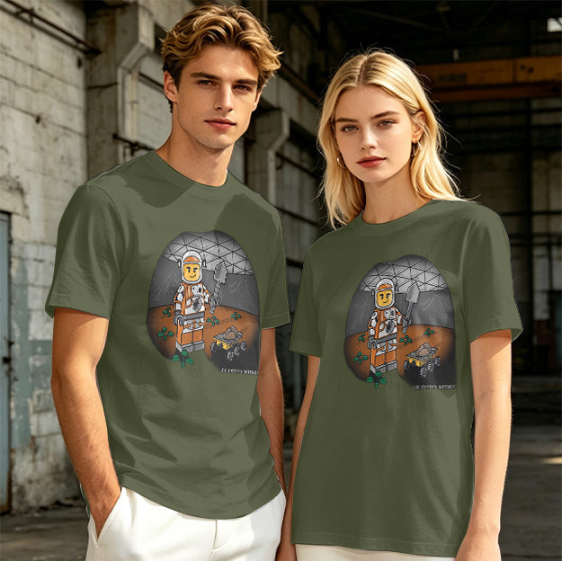 Olive T-shirt with Lego Astronaut Space Habitat Print