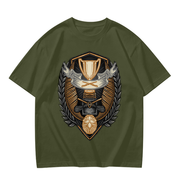 Olive T-Shirt With Detailed Victory Trophy Crest Print