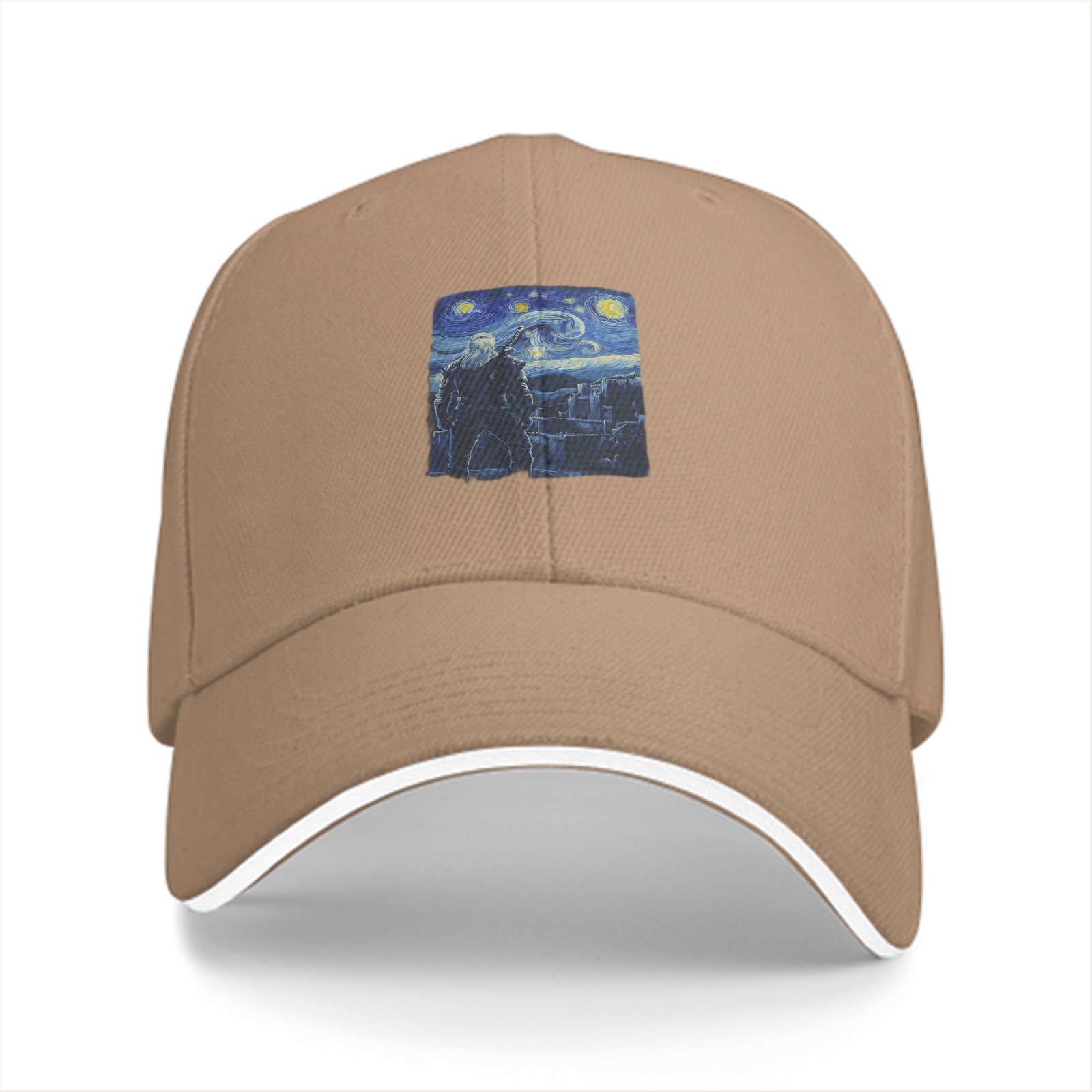 Black baseball cap with Starry Night inspired graphic print