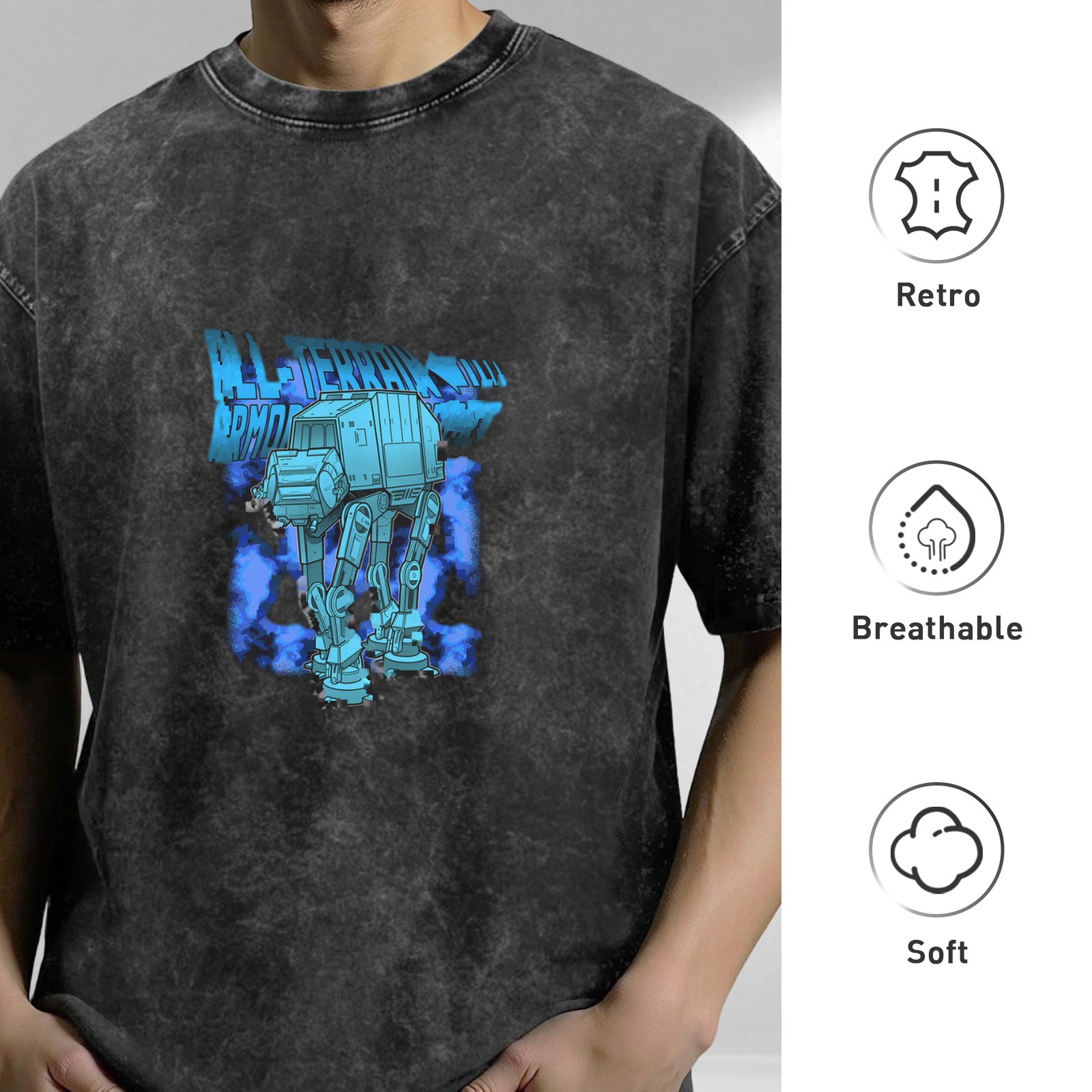 Washed Black T-Shirt With Star Wars AT-AT Walker Graphic