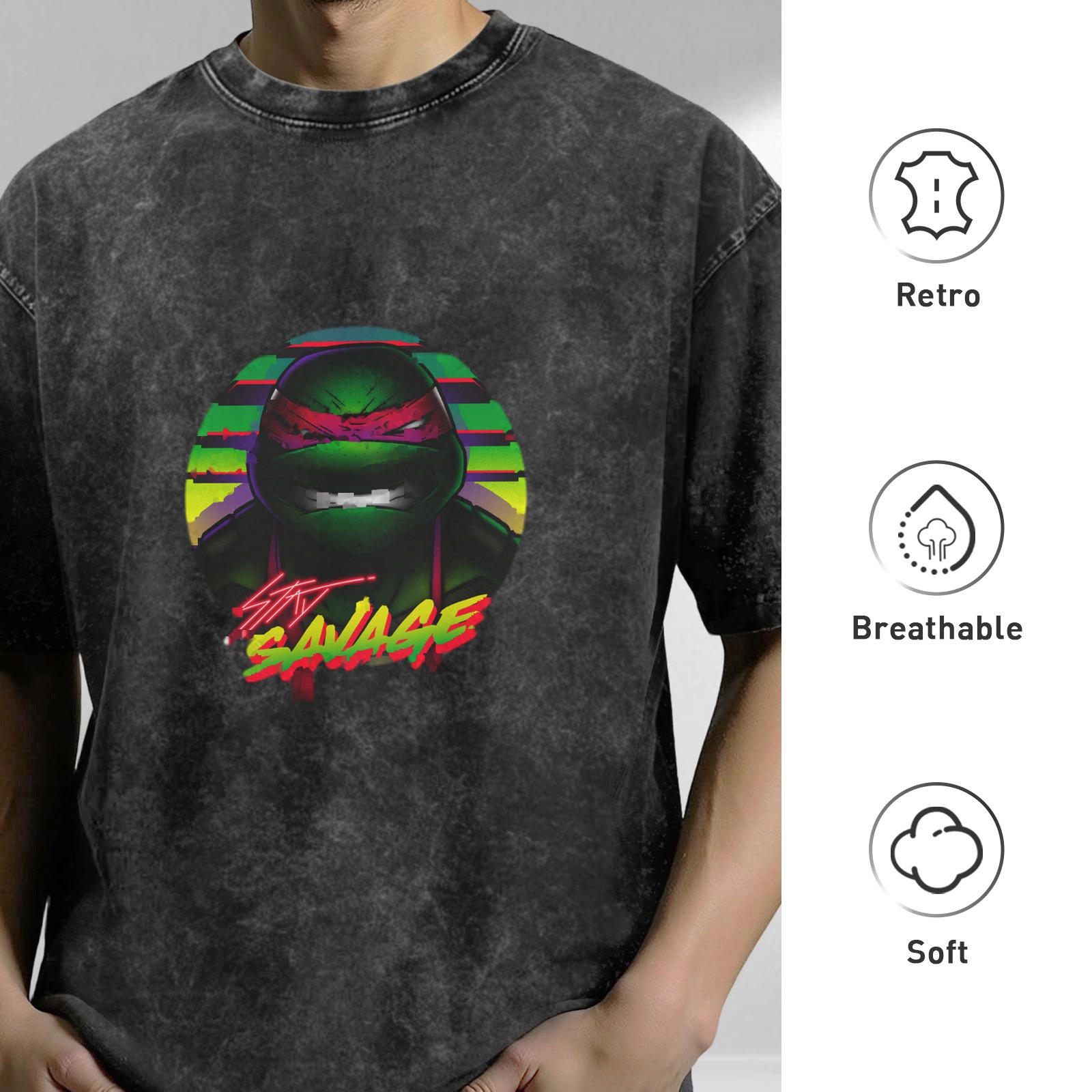 Teenage Mutant Ninja Turtles Stay Savage Graphic Acid Wash T-Shirt