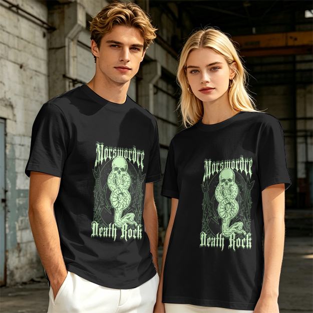 Olive graphic t-shirt with skull snake death rock design