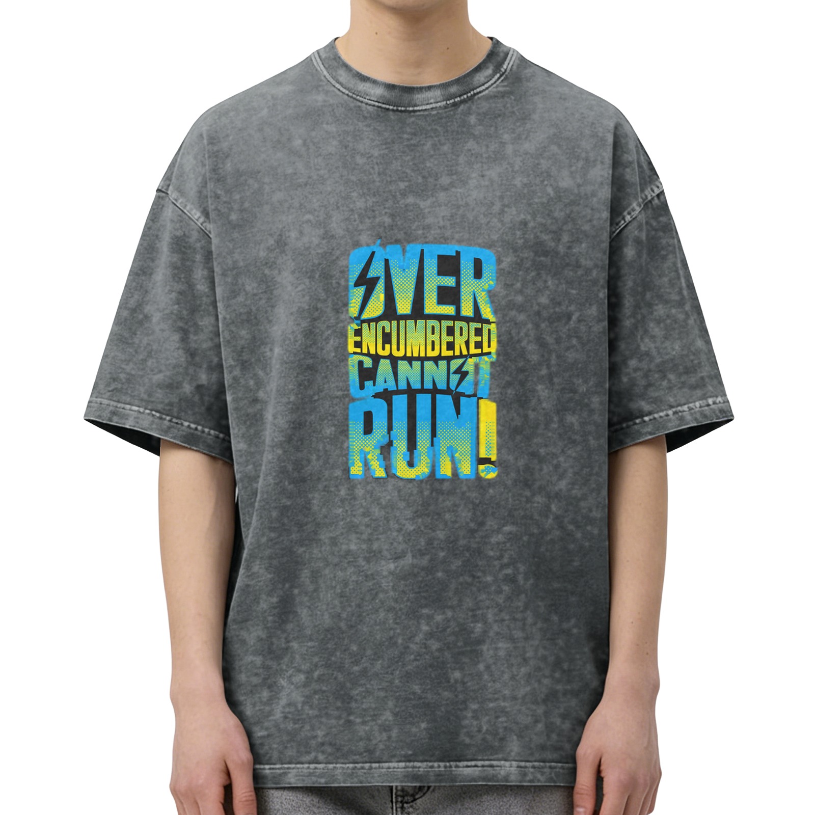 Over Encumbered Cannot Run Graphic Dark Wash T-Shirt