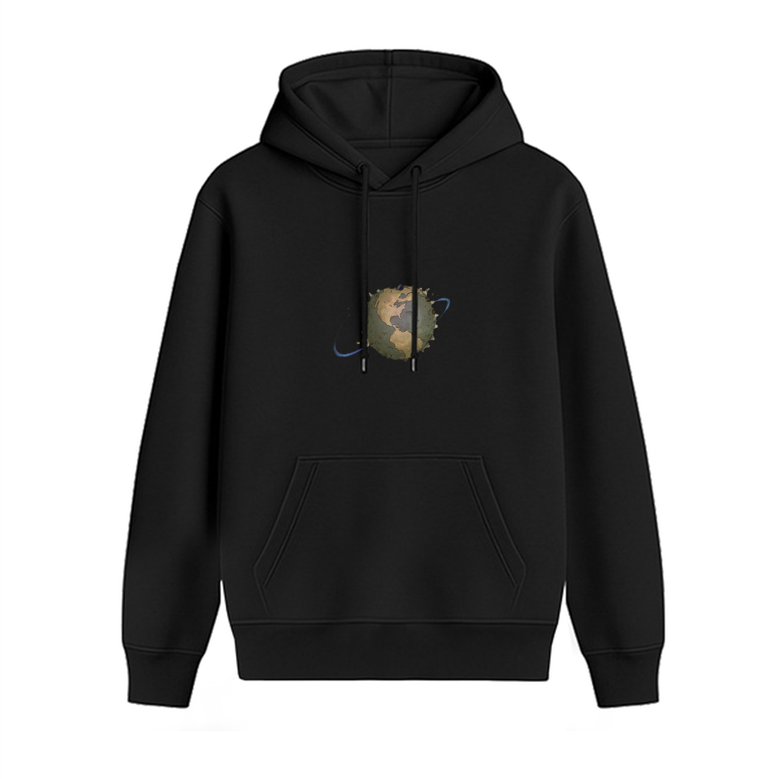 Black Hoodie With Earth Graphic Print Design