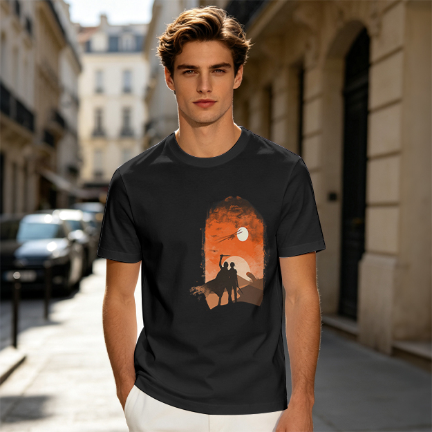 Olive T-Shirt With Desert Sunset Silhouette Print