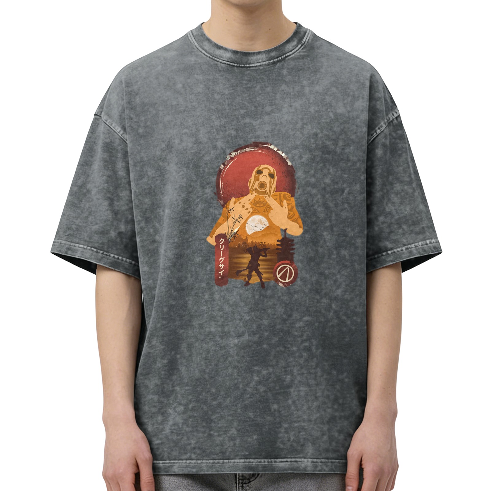Washed Black Graphic T-Shirt with Borderlands Psycho Art Print