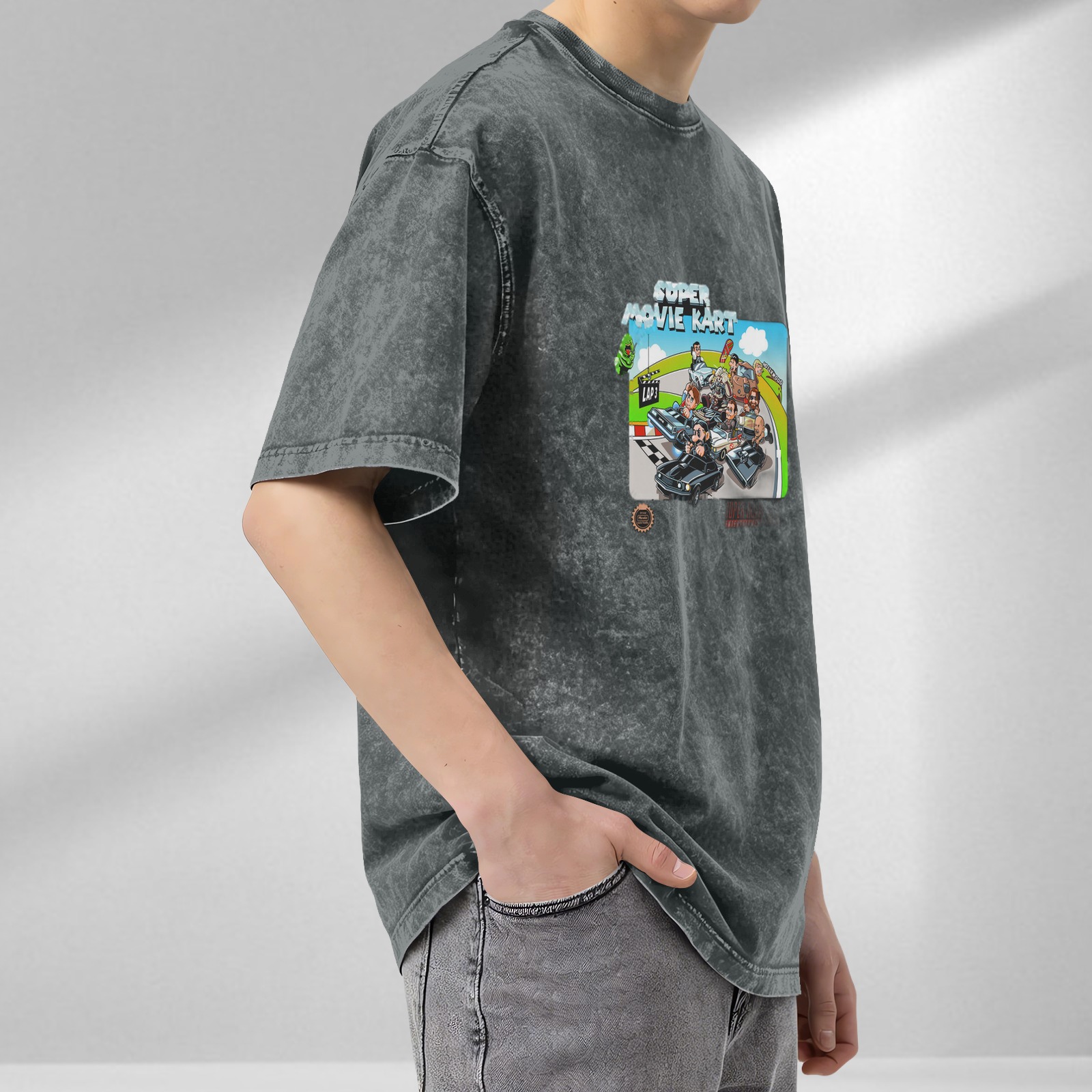 Super Movie Kart Graphic Acid Wash Oversized T-shirt