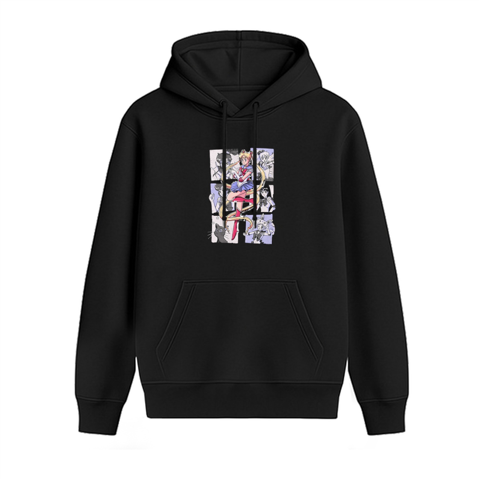 Black hoodie with Sailor Moon anime graphic print