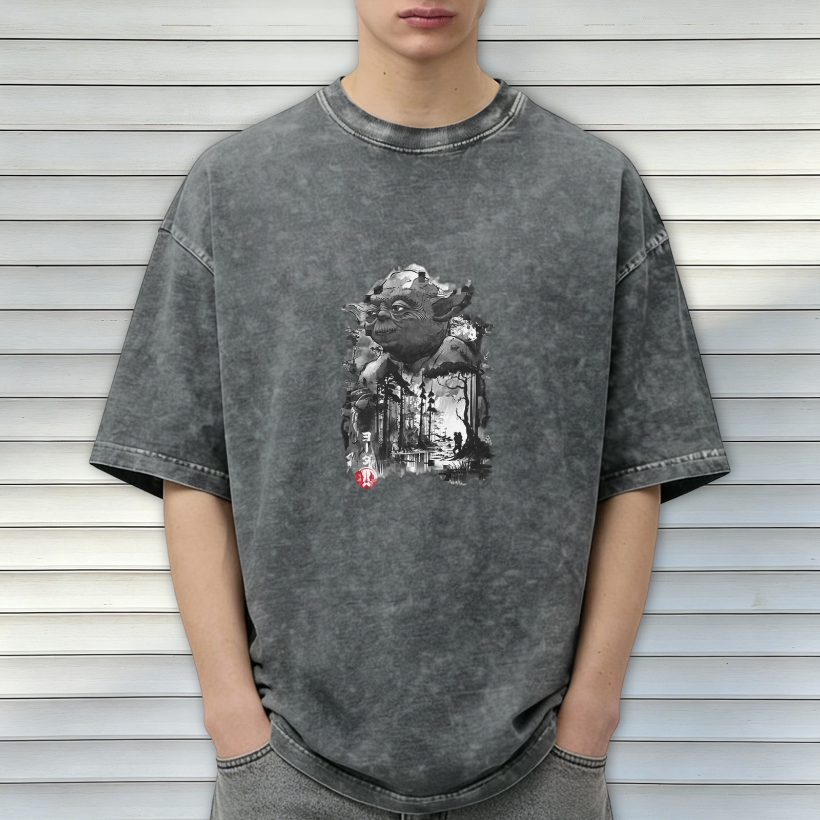 Star Wars Yoda Forest Graphic Acid Wash Cotton T-Shirt