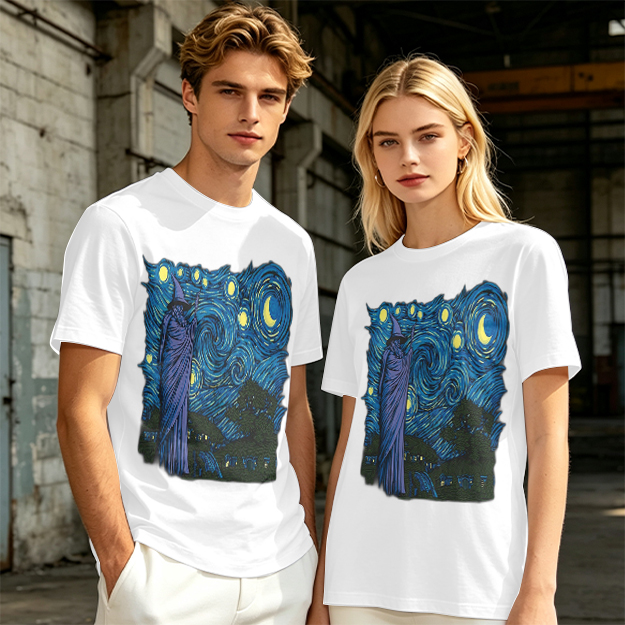 Olive T-Shirt with Wizard Starry Night Art Print