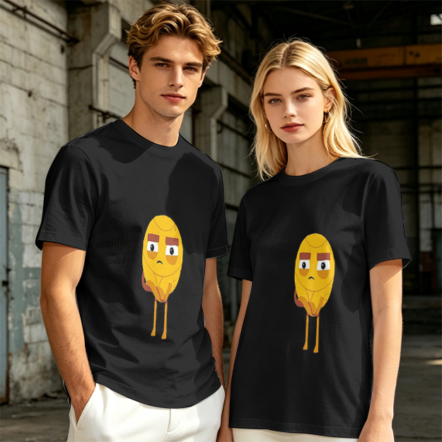 Olive T-Shirt With Sad Yellow Cartoon Character Print
