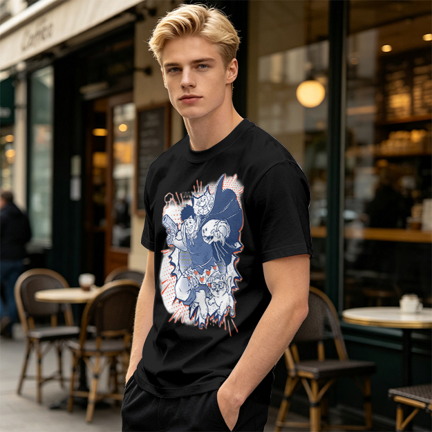 Olive T-Shirt with Playful Comic Style Character Print