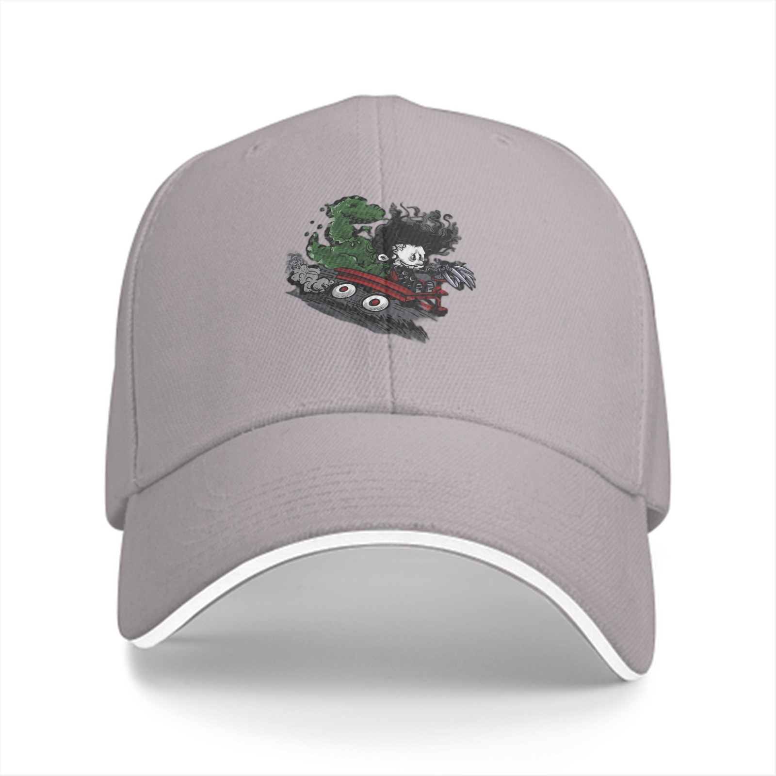 Black baseball cap with anime villain graphic print