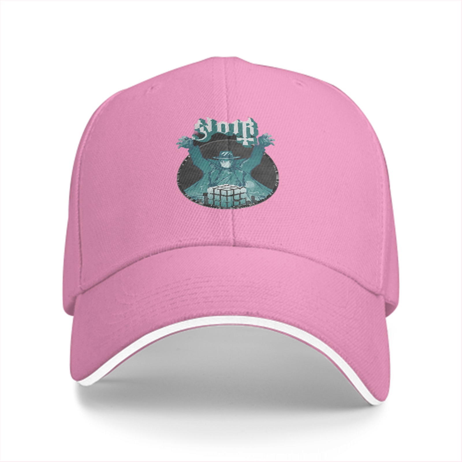 Black Baseball Cap With Gothic Graphic Print Design