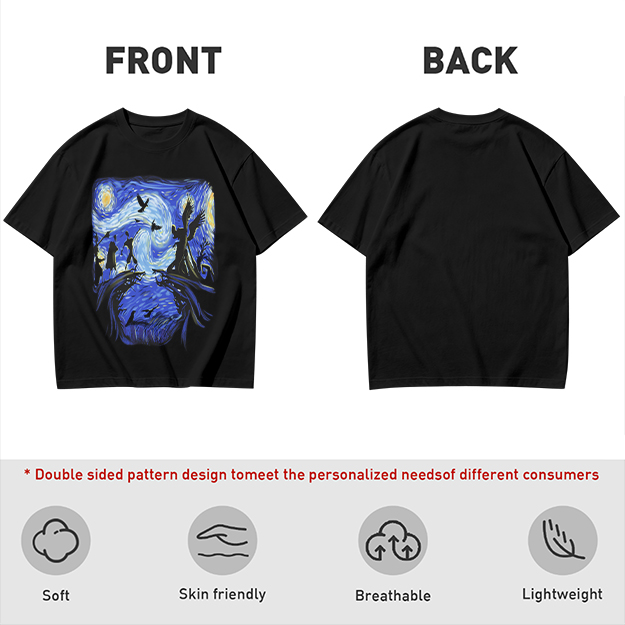 Olive T-Shirt with Starry Night Style Fantasy Art Print