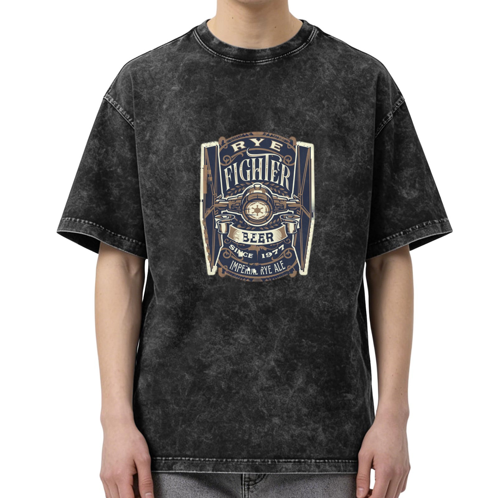Vintage Acid Wash T-Shirt with Rye Fighter Beer Graphic