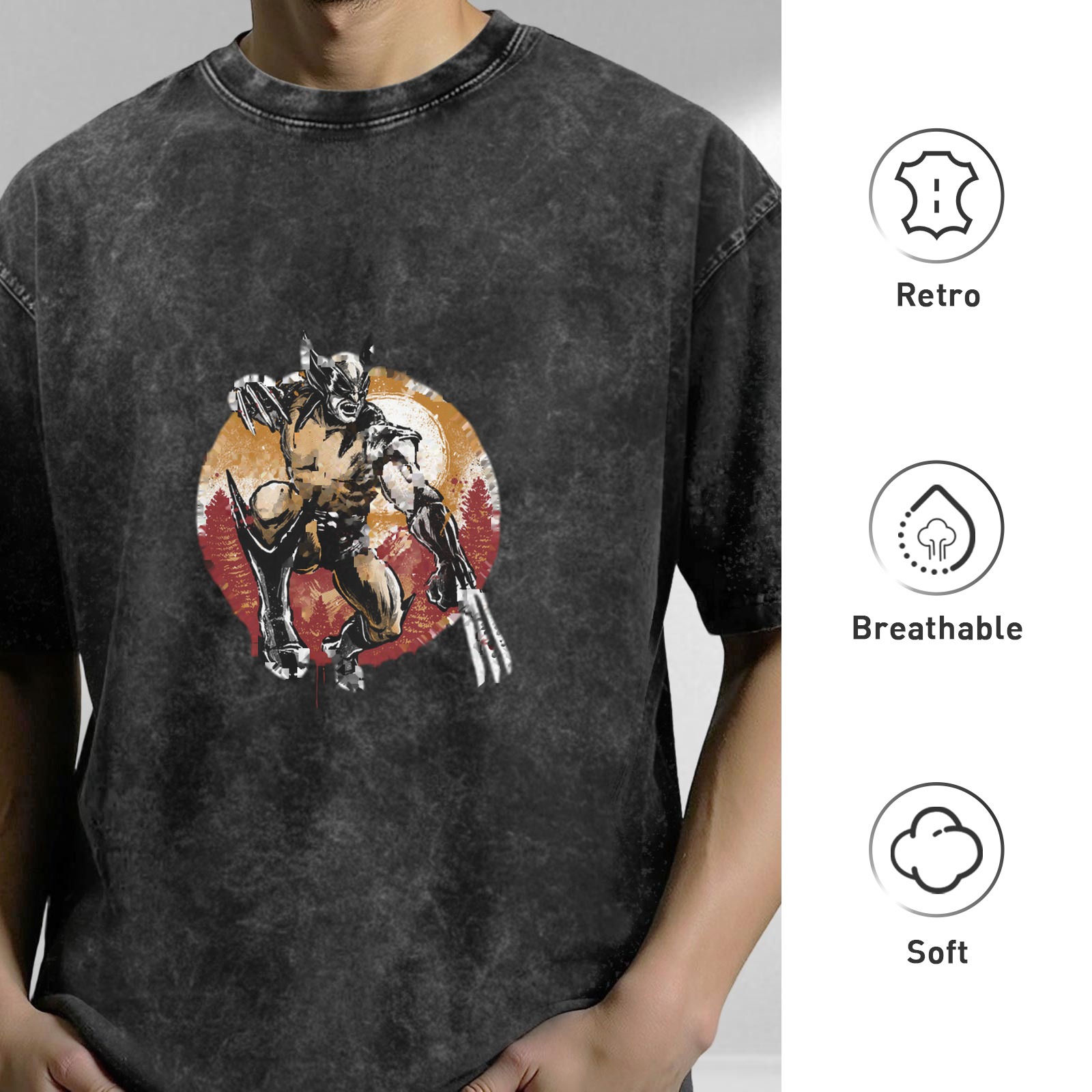 Wolverine graphic acid wash oversized cotton t-shirt