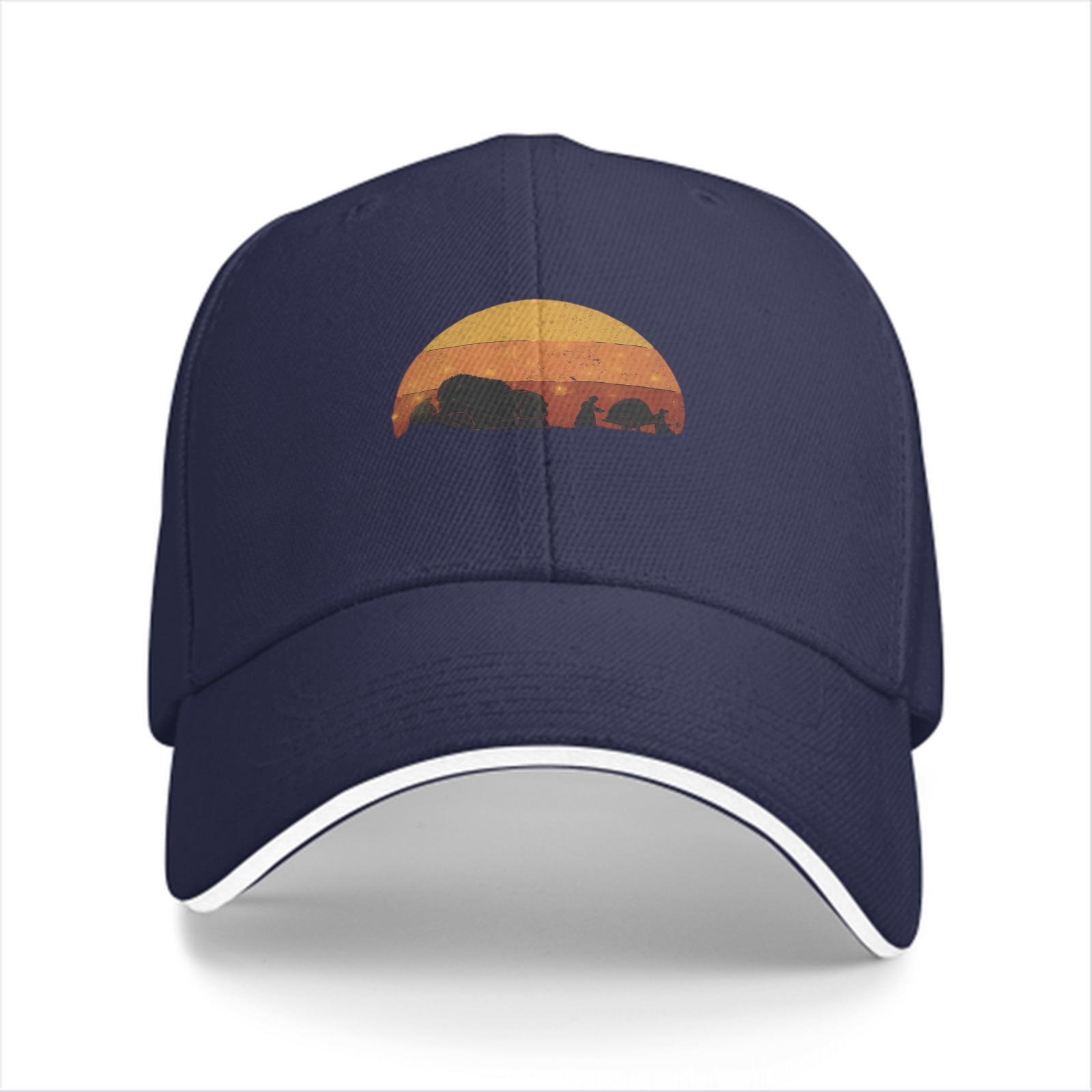 Black Baseball Cap With Retro Desert Sunset Silhouette Graphic