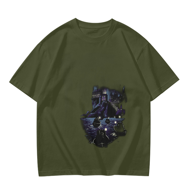 Olive Green T-Shirt With Dark Night Scene Graphic Print