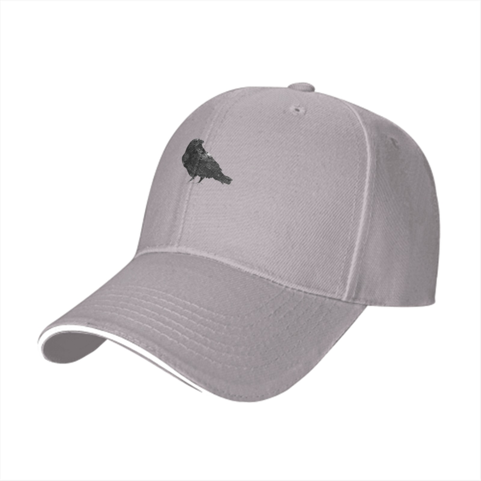 Black Baseball Cap With Detailed Crow Silhouette Design