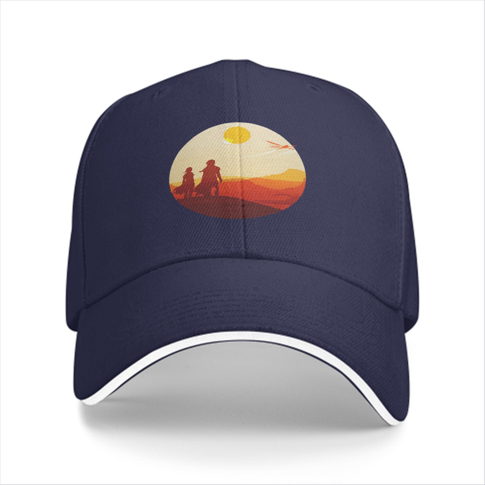 Black baseball cap with desert sunset silhouette print