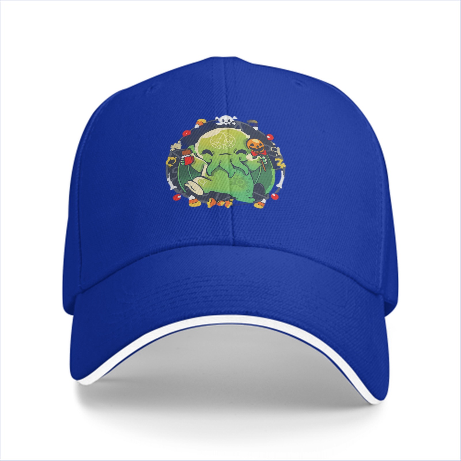 Black Baseball Cap With Cute Halloween Cthulhu Graphic Print