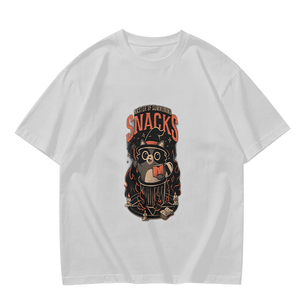 Olive T-Shirt With Raccoon Wizard Snacks Graphic Print