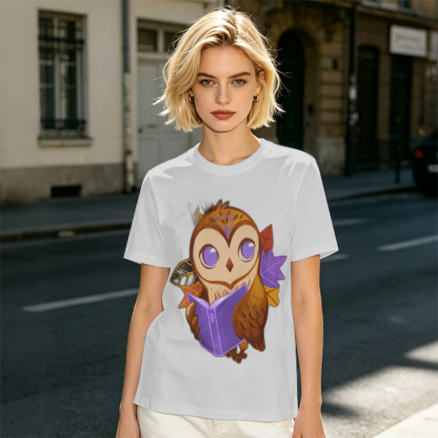 Owl Reading Book Autumn Leaves Graphic Tee