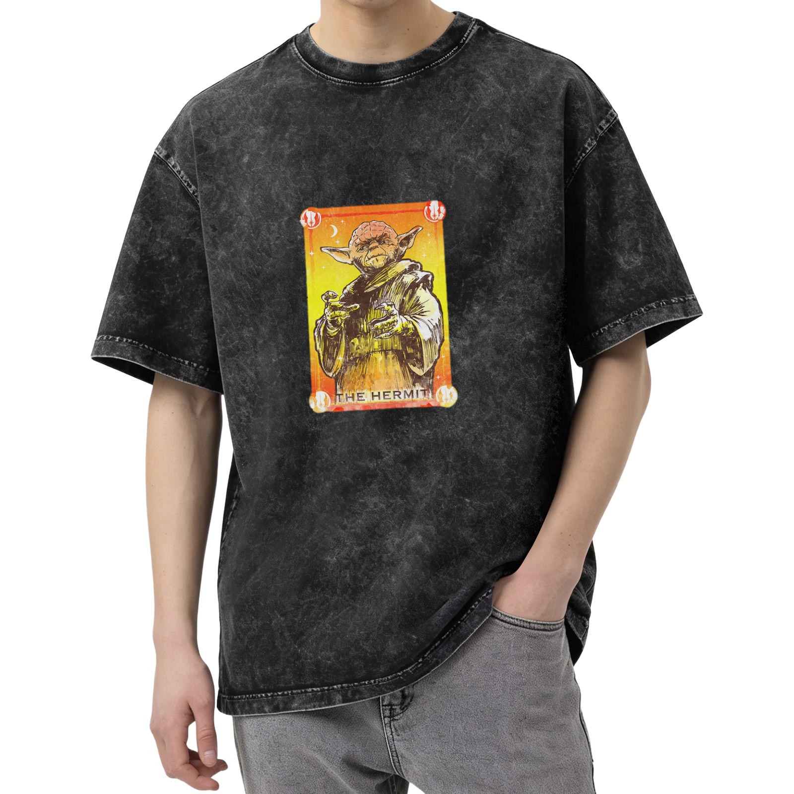 Yoda The Hermit Tarot Card Graphic Stonewashed T-Shirt