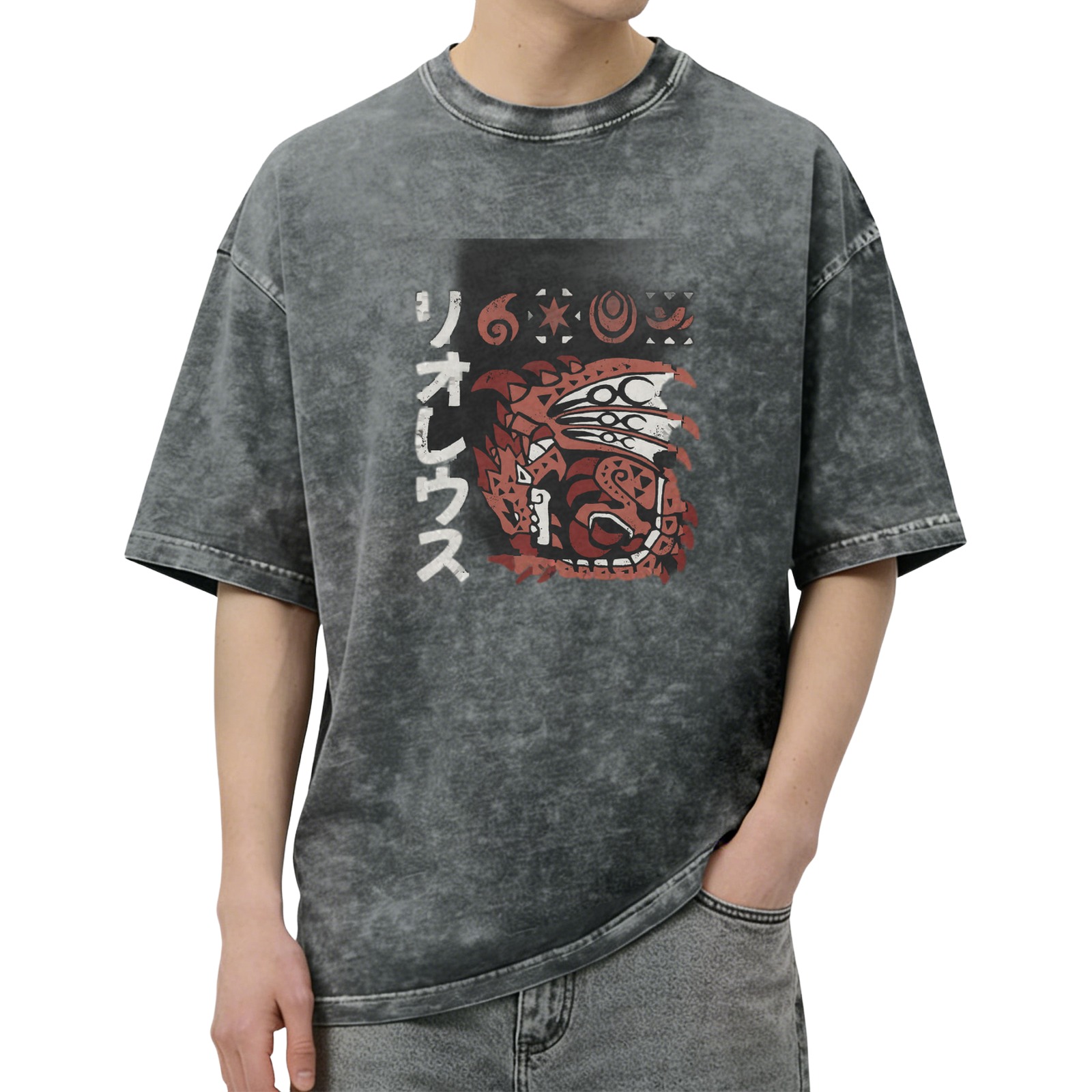 Monster Hunter Rathalos Japanese Art Acid Wash Graphic T-Shirt