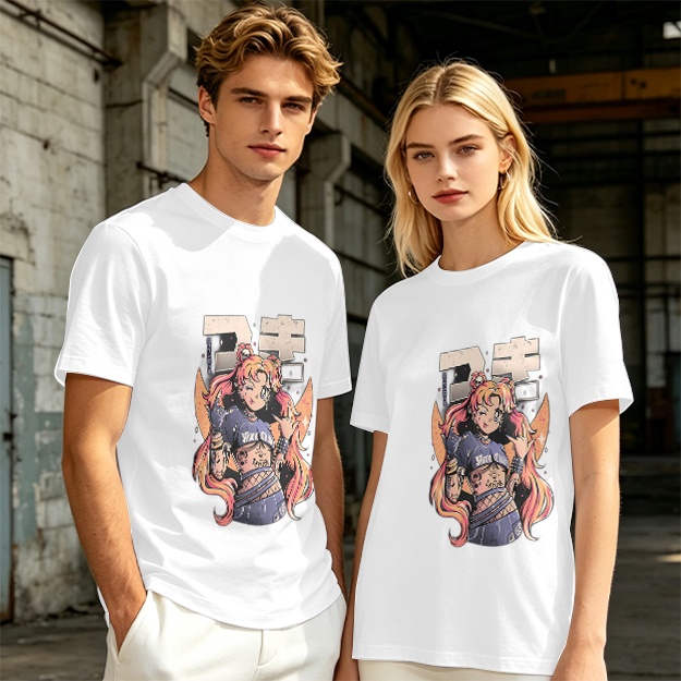 Olive Anime Girl Graphic Short Sleeve T-Shirt