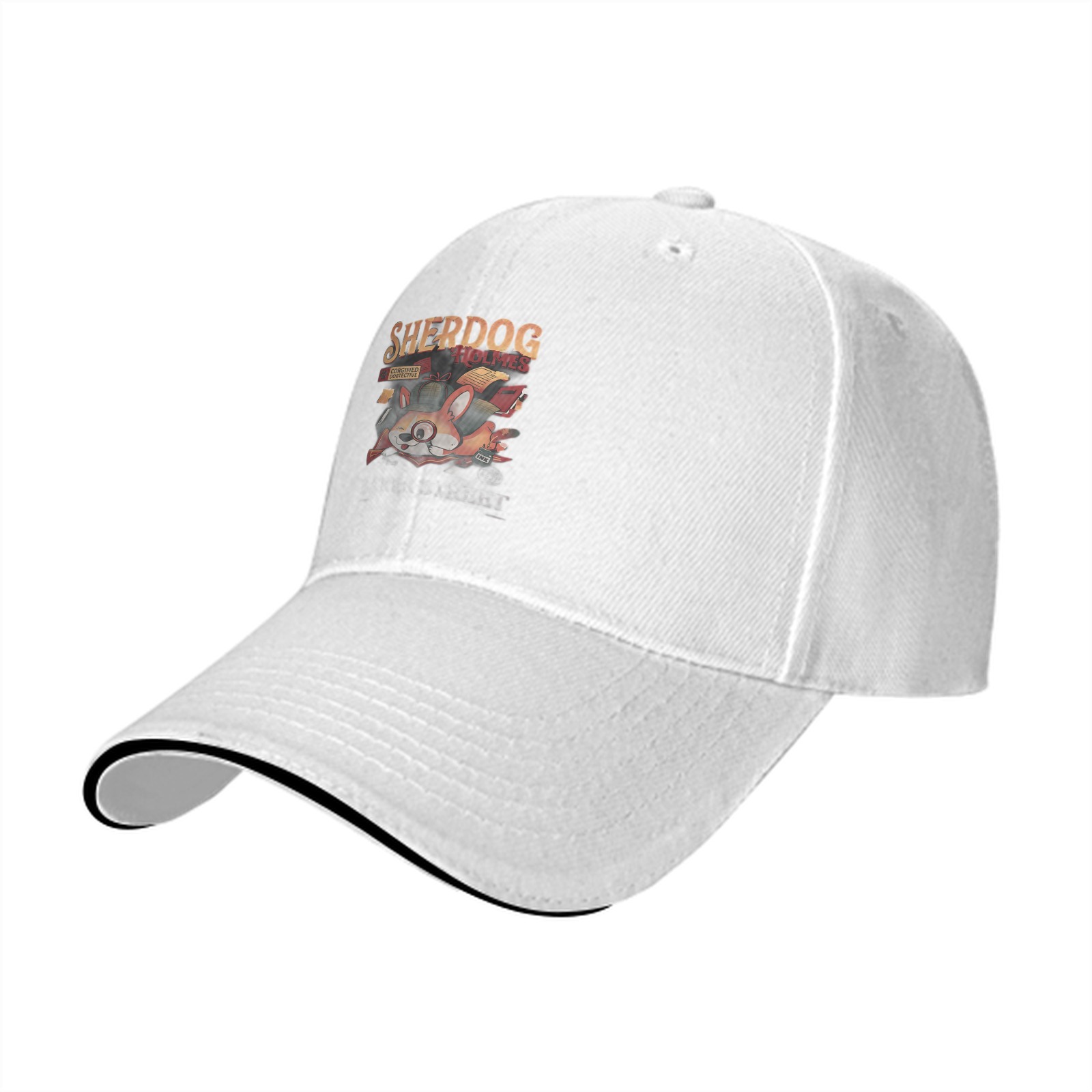 Black baseball cap with Sherdog Holmes dog graphic print