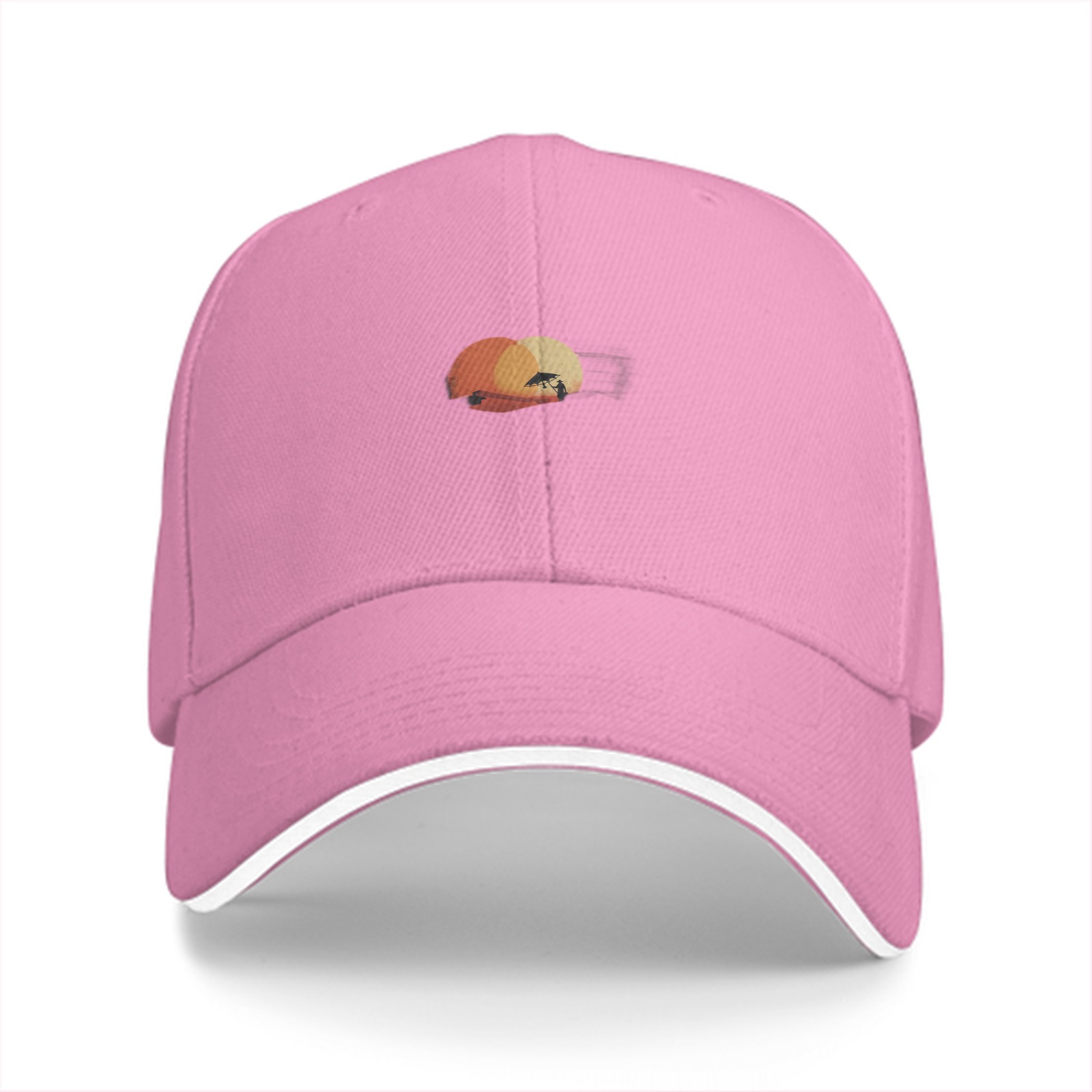 Black Baseball Cap with Sunset Beach Palm Tree Graphic