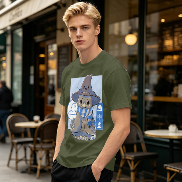 Owl in wizard hat and striped scarf graphic tee