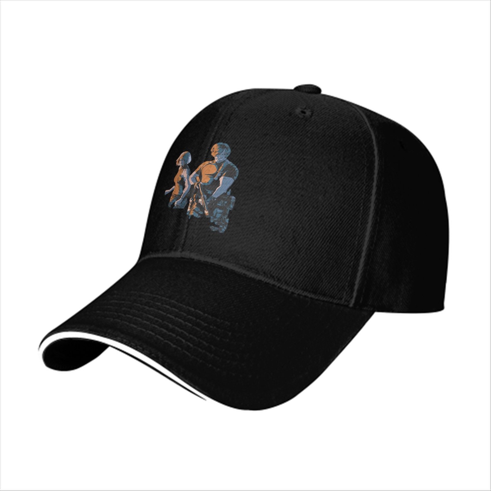 Black Baseball Cap With Two Character Graphic Print