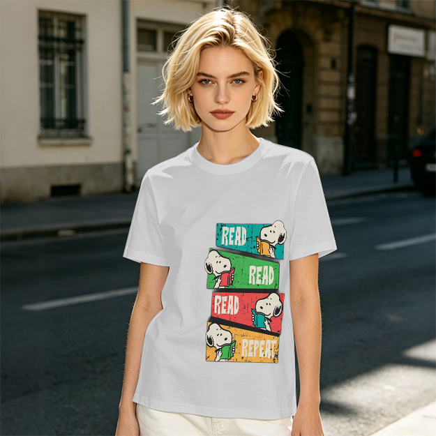 Olive T-Shirt with Snoopy Read Repeat Reading Graphic