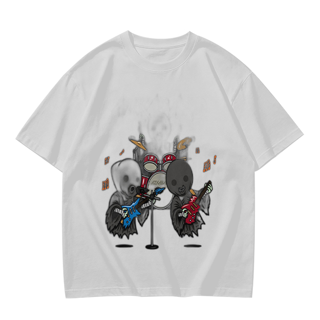 Olive T-Shirt With Grim Reaper Rock Band Graphic Print