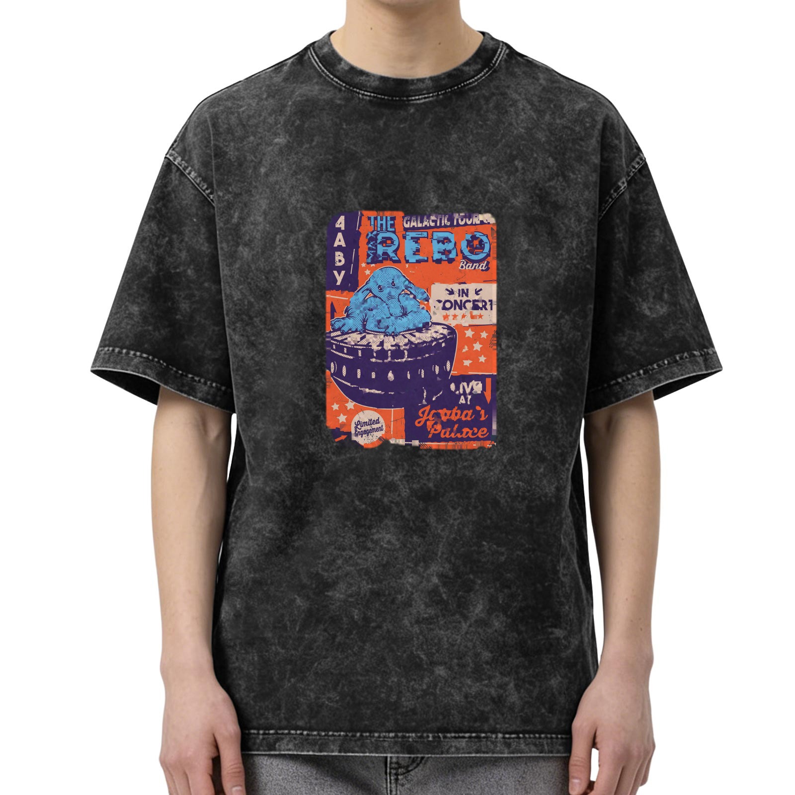 Oversized Acid Wash T-Shirt with The Max Rebo Band Jabba's Palace Concert Print