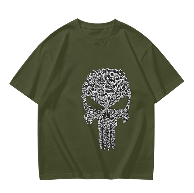 Olive T-Shirt With Punisher Skull Made Of Small Skulls