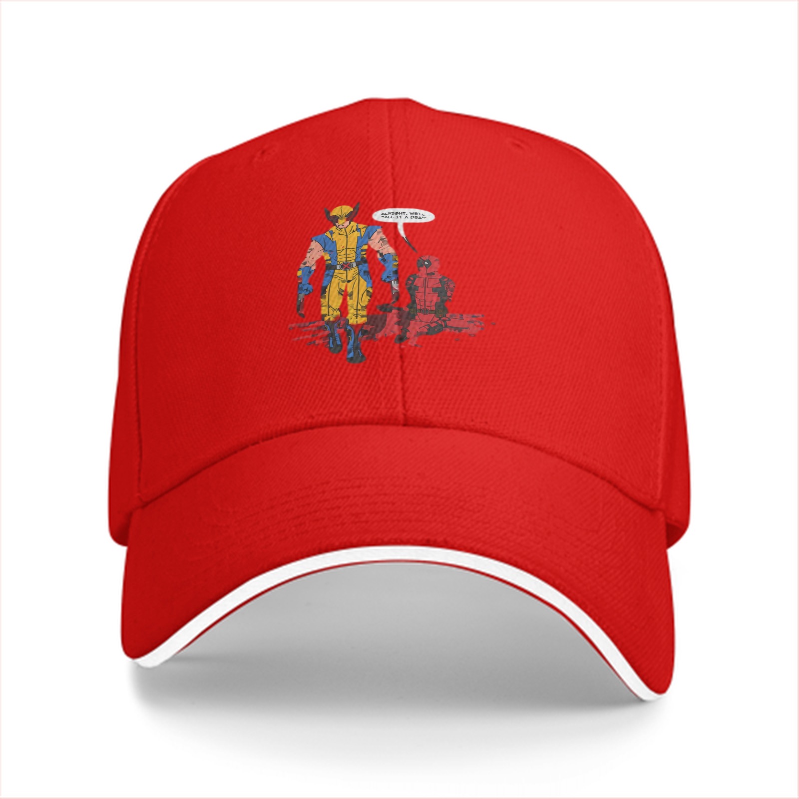 Black baseball cap with Wolverine and Deadpool comic print