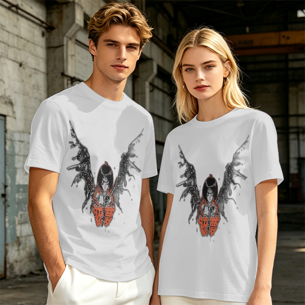 Olive T-shirt with Cybernetic Angel Graphic Print