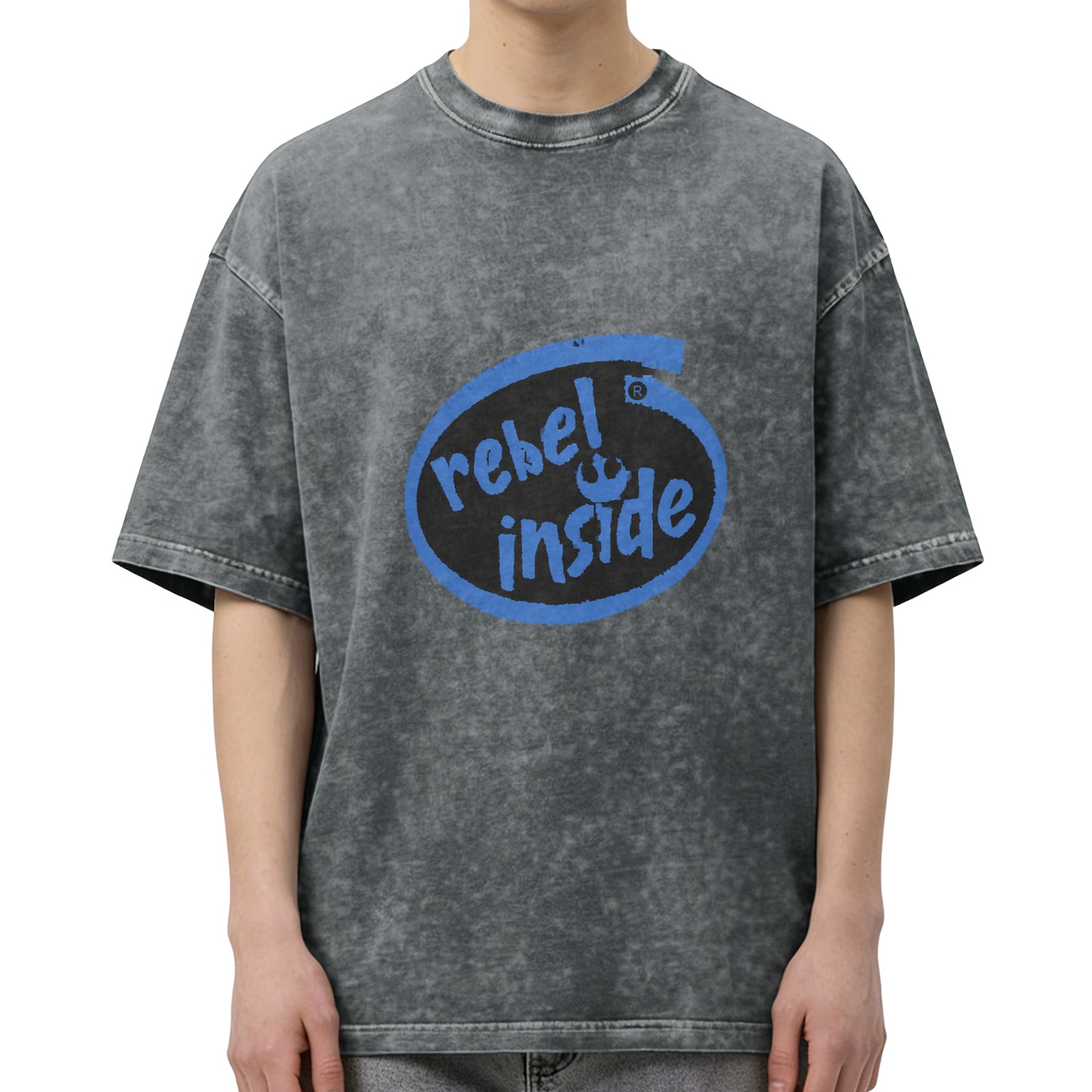 Washed Black Graphic T-Shirt With Rebel Inside Print