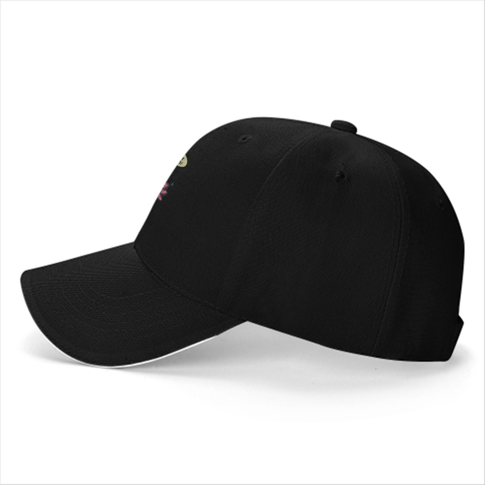 Black baseball cap with dwarf holding axolotl graphic
