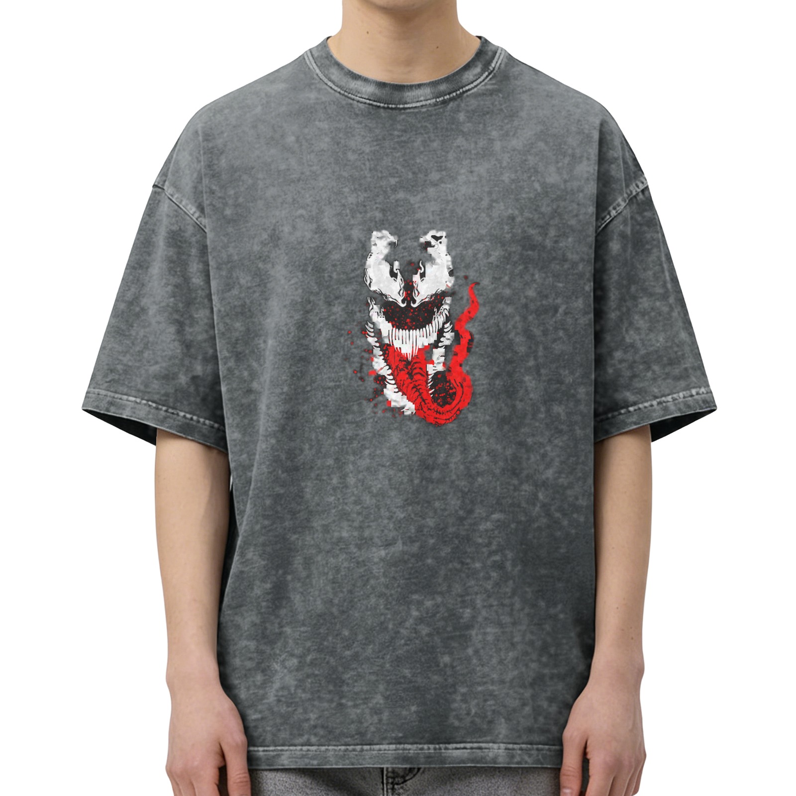 Oversized Acid Wash T-Shirt with Venom Graphic Print