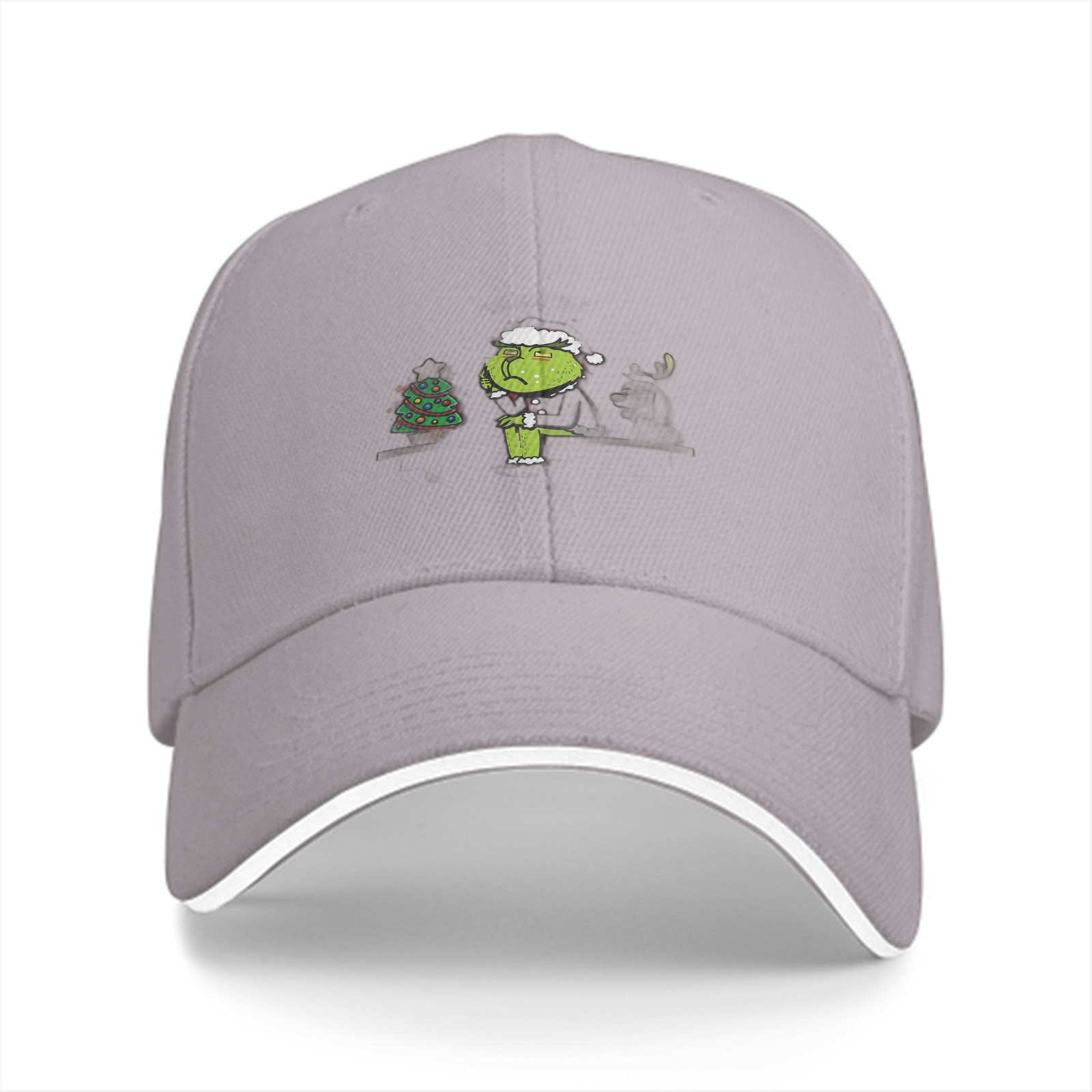 Black Baseball Cap With Grinch Stealing Christmas Tree Design